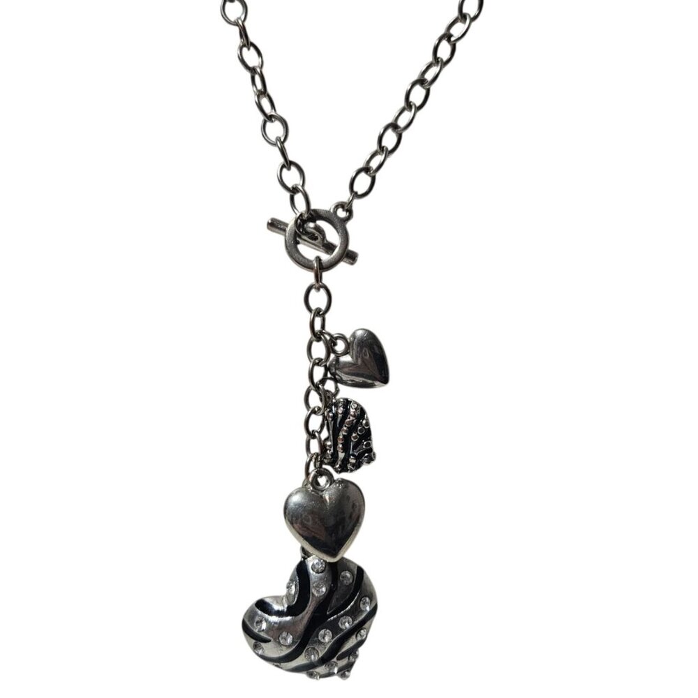 Elegant Heart Charm Y Necklace Silver Tone Rhinestones Love Gift Fashion Jewelry